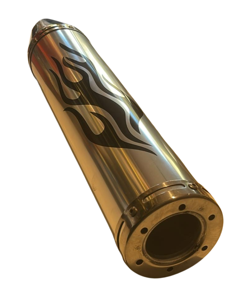 Cg- Cub Modifiye Performans Alev Desenli Motosiklet Egzoz Tüpü Gold