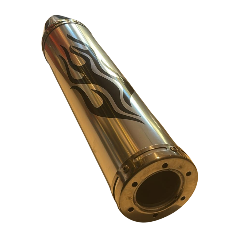 Cg- Cub Modifiye Performans Alev Desenli Motosiklet Egzoz Tüpü Gold