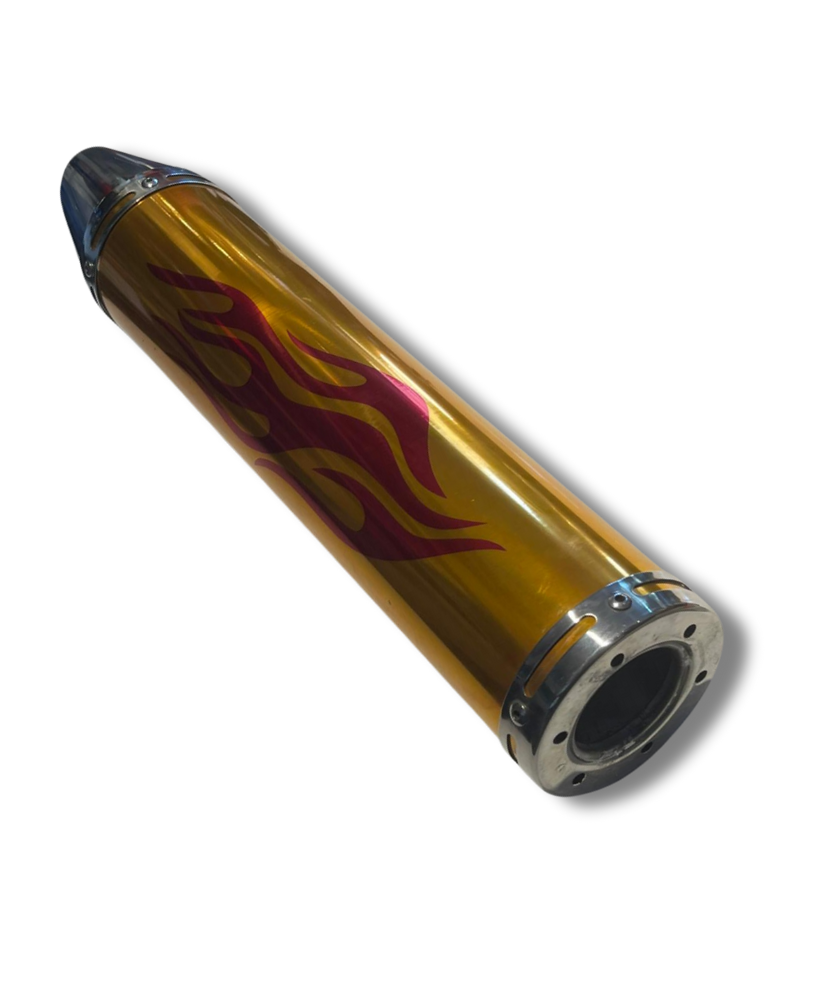 Cg- Cub Modifiye Performans Alev Desenli Motosiklet Egzoz Tüpü Gold