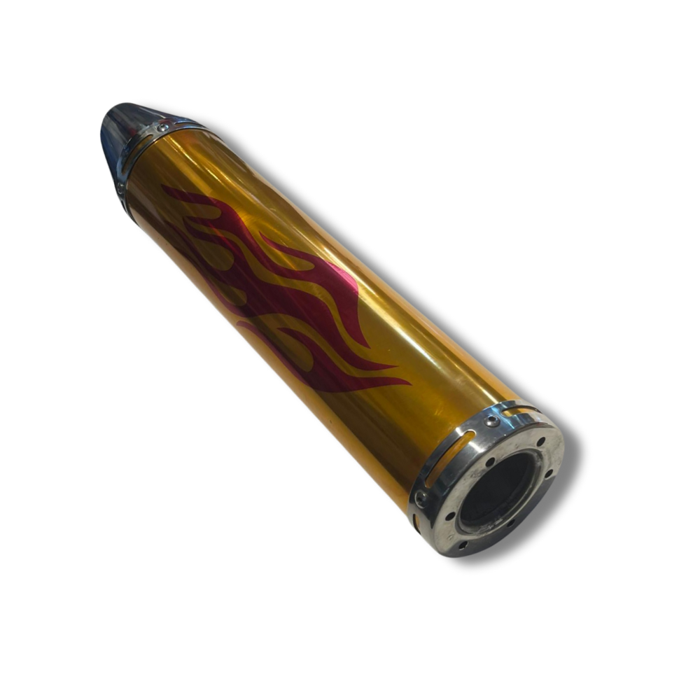 Cg- Cub Modifiye Performans Alev Desenli Motosiklet Egzoz Tüpü Gold