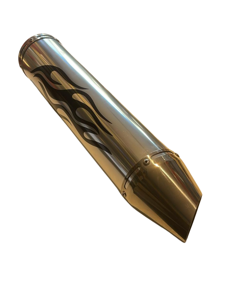 Cg- Cub Modifiye Performans Alev Desenli Motosiklet Egzoz Tüpü Gold