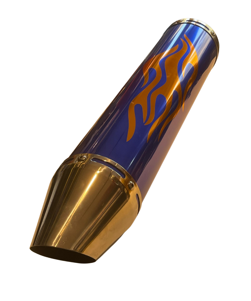 Cg- Cub Modifiye Performans Alev Desenli Motosiklet Egzoz Tüpü Gold