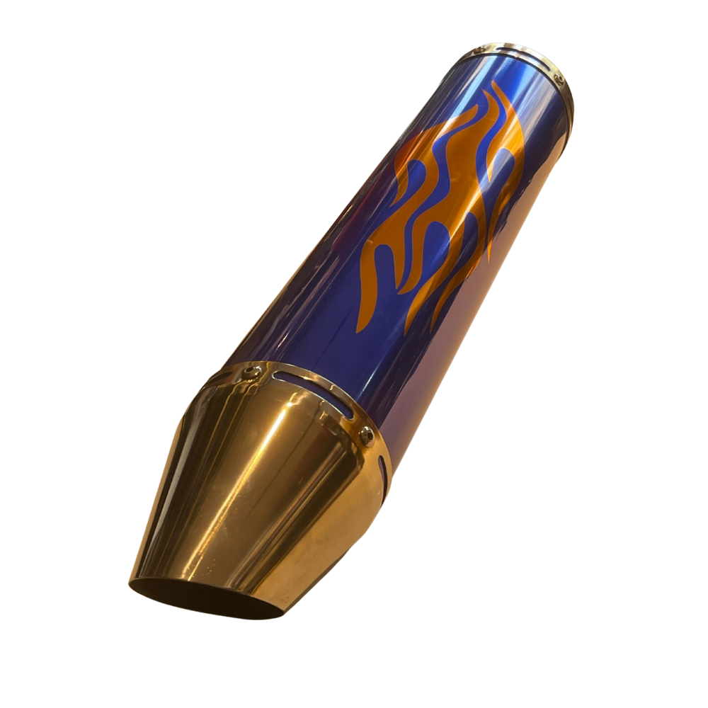 Cg- Cub Modifiye Performans Alev Desenli Motosiklet Egzoz Tüpü Gold