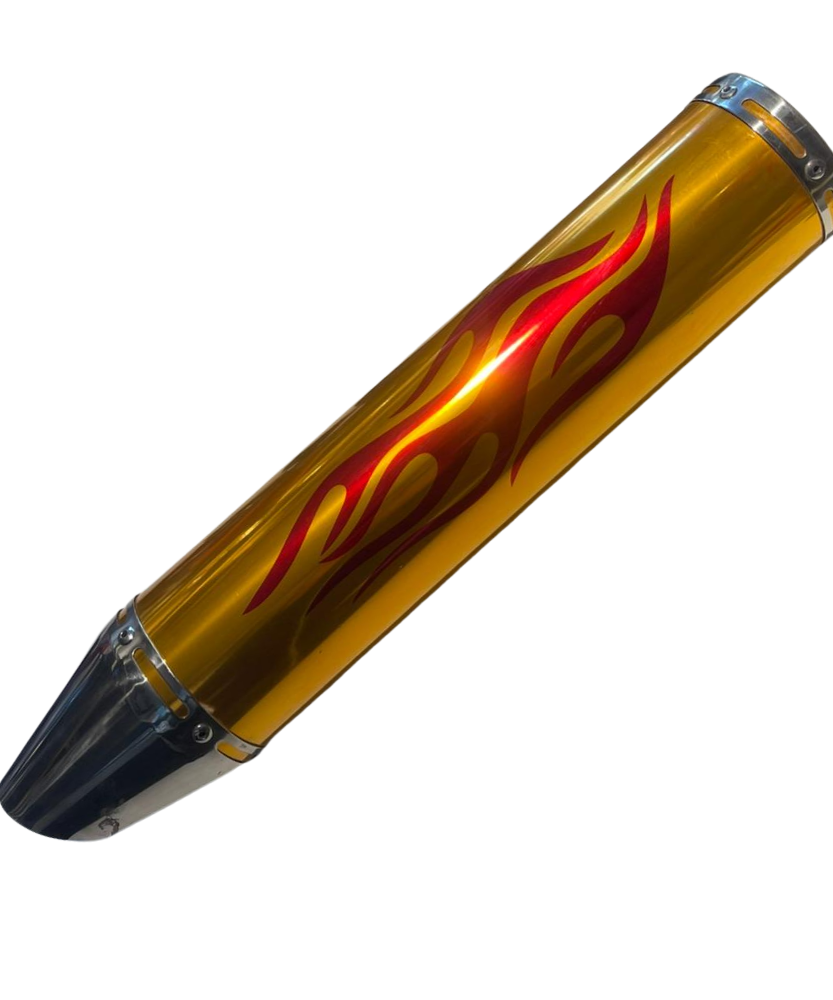 Cg- Cub Modifiye Performans Alev Desenli Motosiklet Egzoz Tüpü Gold
