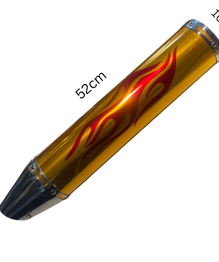 Cg- Cub Modifiye Performans Alev Desenli Motosiklet Egzoz Tüpü Gold