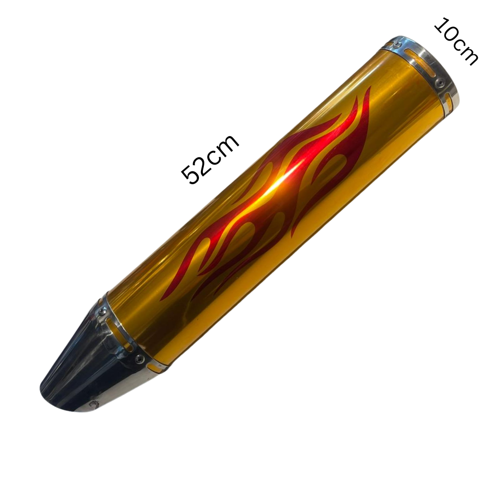 Cg- Cub Modifiye Performans Alev Desenli Motosiklet Egzoz Tüpü Gold