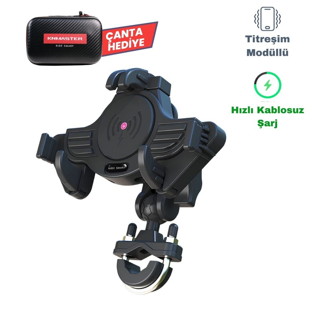 KNMASTER TT-840WU Titreşim Engelleyicili Kablosuz Şarjlı Tüm Motosikletlere Uyumlu Telefon Tutucu Stok