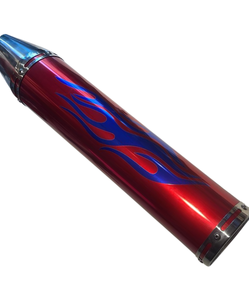 Cg- Cub Modifiye Performans Alev Desenli Motosiklet Egzoz Tüpü Gold