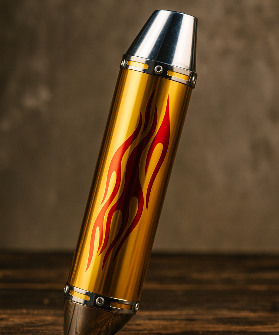 Cg- Cub Modifiye Performans Alev Desenli Motosiklet Egzoz Tüpü Gold