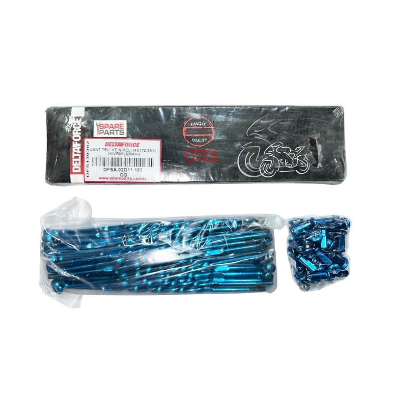 Motosiklet Jant Teli ve Nipeli Mavi Renk Kıvrımlı (4X172-36'lı)