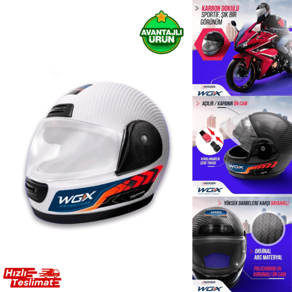 Wogen Full Face Karbon Kask Beyaz