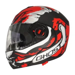 Free-M 961 Ghost Güneş Vizörlü Çeneden Açılır Kask Siyah - Beyaz - Kırmızı